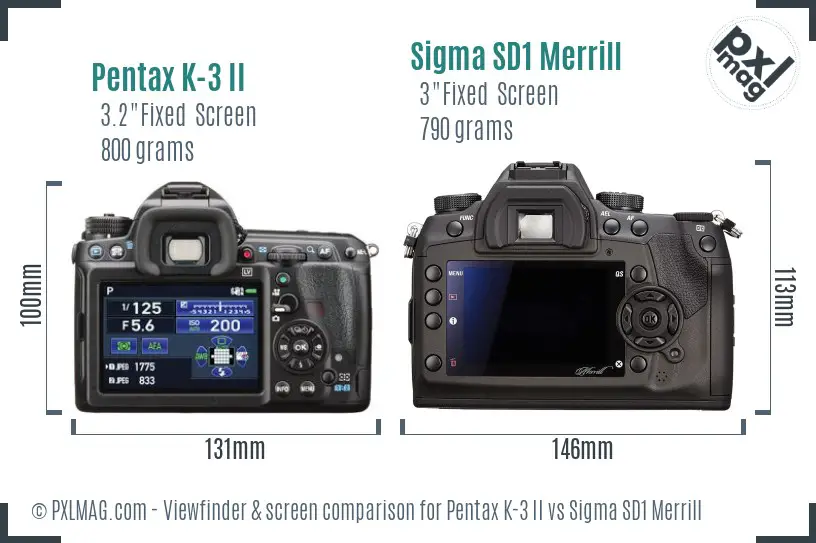Pentax K-3 II vs Sigma SD1 Merrill Screen and Viewfinder comparison