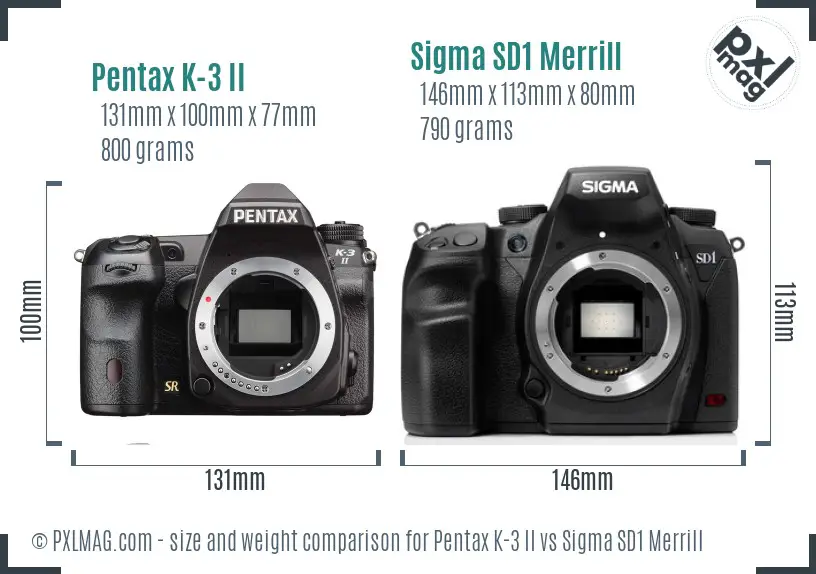 Pentax K-3 II vs Sigma SD1 Merrill size comparison