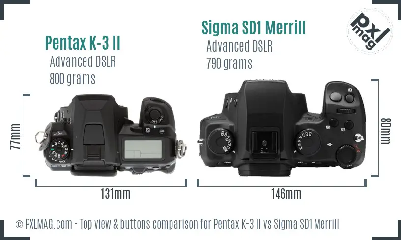 Pentax K-3 II vs Sigma SD1 Merrill top view buttons comparison