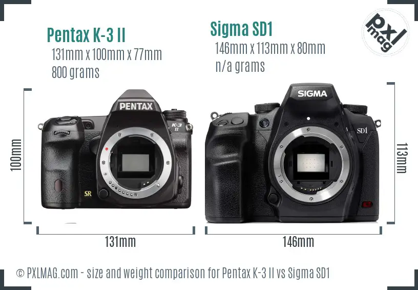 Pentax K-3 II vs Sigma SD1 size comparison