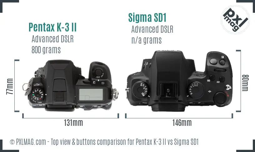 Pentax K-3 II vs Sigma SD1 top view buttons comparison