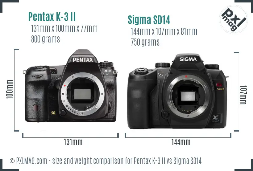 Pentax K-3 II vs Sigma SD14 size comparison