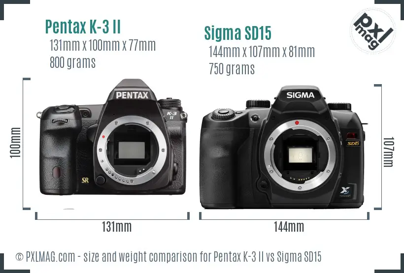 Pentax K-3 II vs Sigma SD15 size comparison