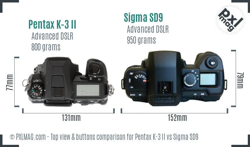 Pentax K-3 II vs Sigma SD9 top view buttons comparison
