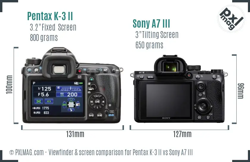 Pentax K-3 II vs Sony A7 III Screen and Viewfinder comparison