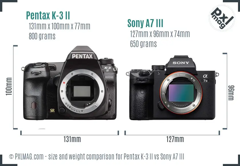 Pentax K-3 II vs Sony A7 III size comparison