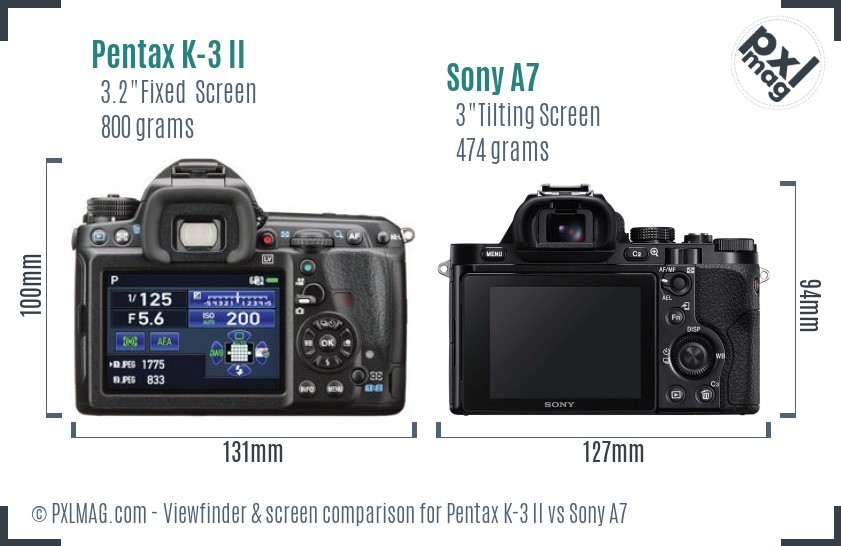 Pentax K-3 II vs Sony A7 Screen and Viewfinder comparison