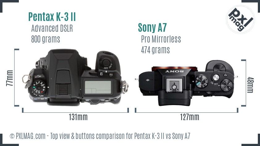 Pentax K-3 II vs Sony A7 top view buttons comparison