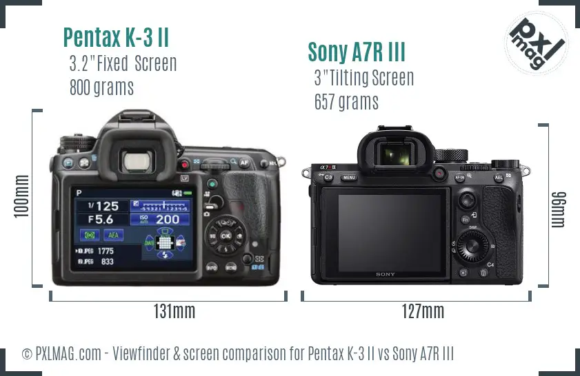 Pentax K-3 II vs Sony A7R III Screen and Viewfinder comparison Pentax K-3 II vs Sony A7R III Screen and Viewfinder comparison
