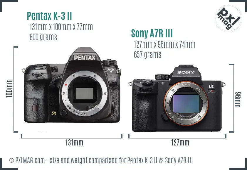 Pentax K-3 II vs Sony A7R III size comparison Pentax K-3 II vs Sony A7R III size comparison
