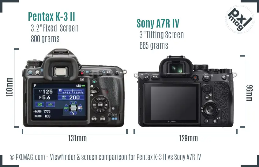 Pentax K-3 II vs Sony A7R IV Screen and Viewfinder comparison