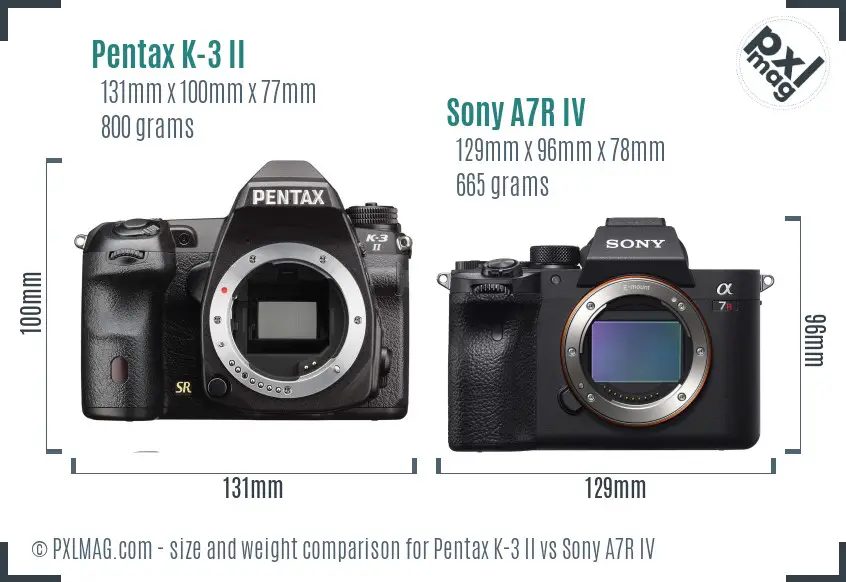 Pentax K-3 II vs Sony A7R IV size comparison