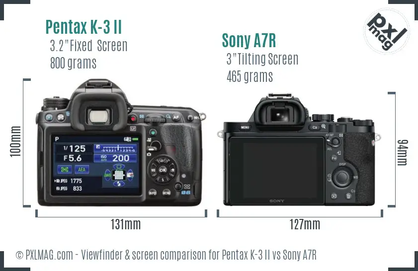 Pentax K-3 II vs Sony A7R Screen and Viewfinder comparison