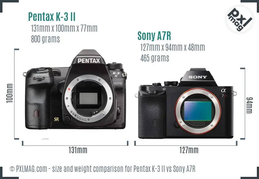 Pentax K-3 II vs Sony A7R size comparison
