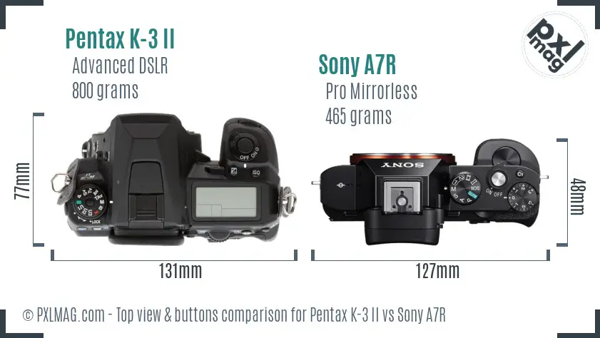 Pentax K-3 II vs Sony A7R top view buttons comparison