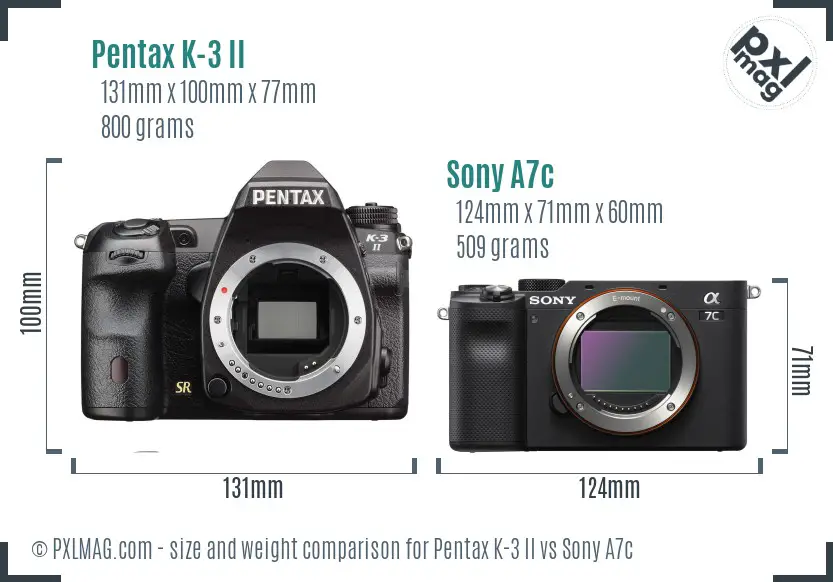 Pentax K-3 II vs Sony A7c size comparison