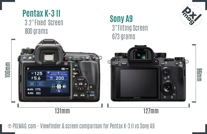 Pentax K-3 II vs Sony A9 Screen and Viewfinder comparison