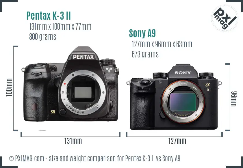 Pentax K-3 II vs Sony A9 size comparison Pentax K-3 II vs Sony A9 size comparison