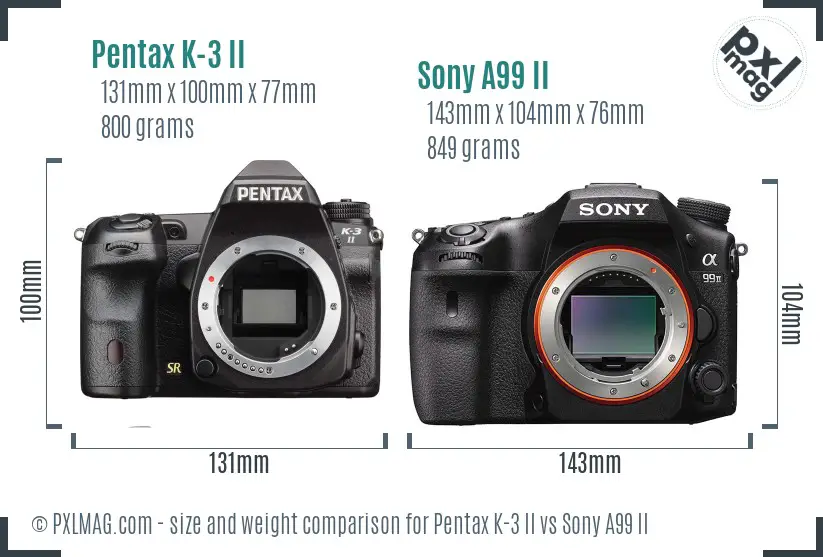 Pentax K-3 II vs Sony A99 II size comparison