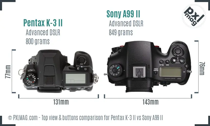 Pentax K-3 II vs Sony A99 II top view buttons comparison
