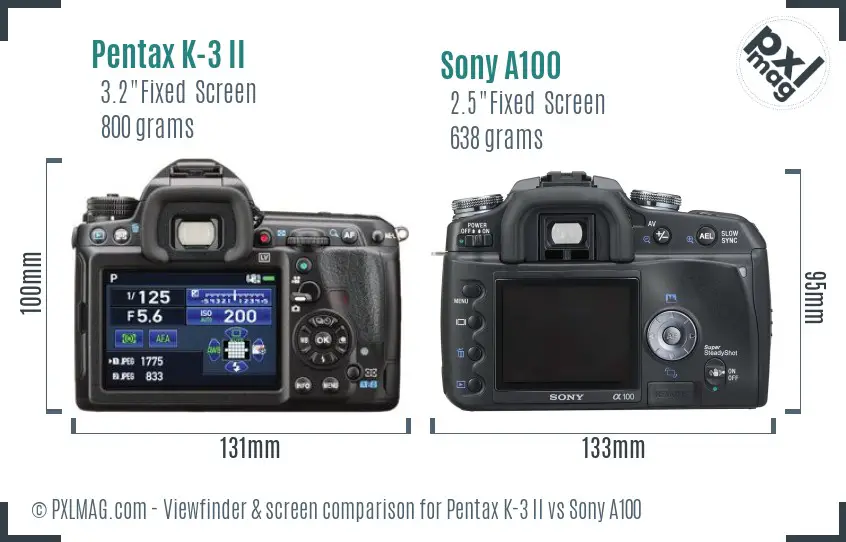 Pentax K-3 II vs Sony A100 Screen and Viewfinder comparison