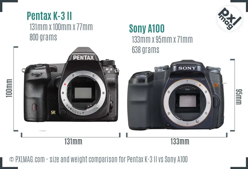 Pentax K-3 II vs Sony A100 size comparison