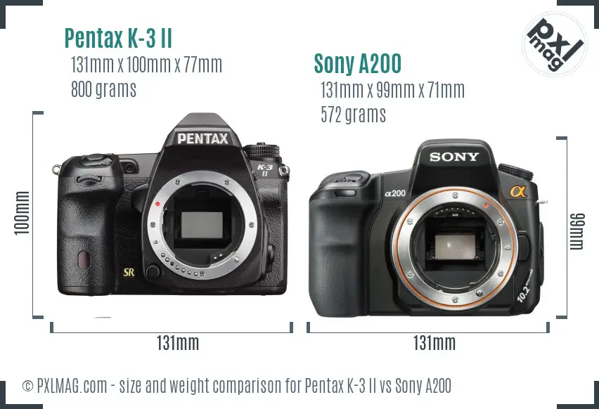 Pentax K-3 II vs Sony A200 size comparison Pentax K-3 II vs Sony A200 size comparison