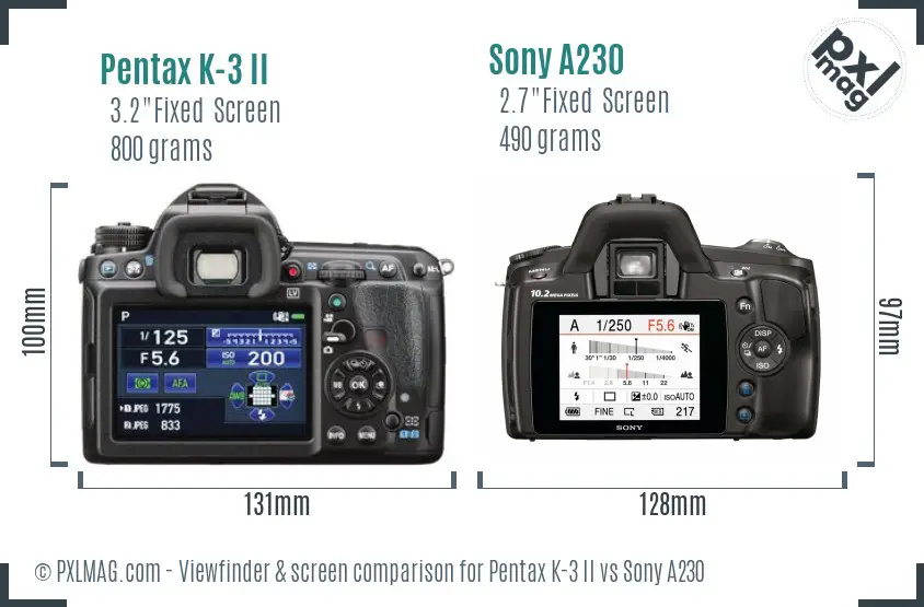 Pentax K-3 II vs Sony A230 Screen and Viewfinder comparison