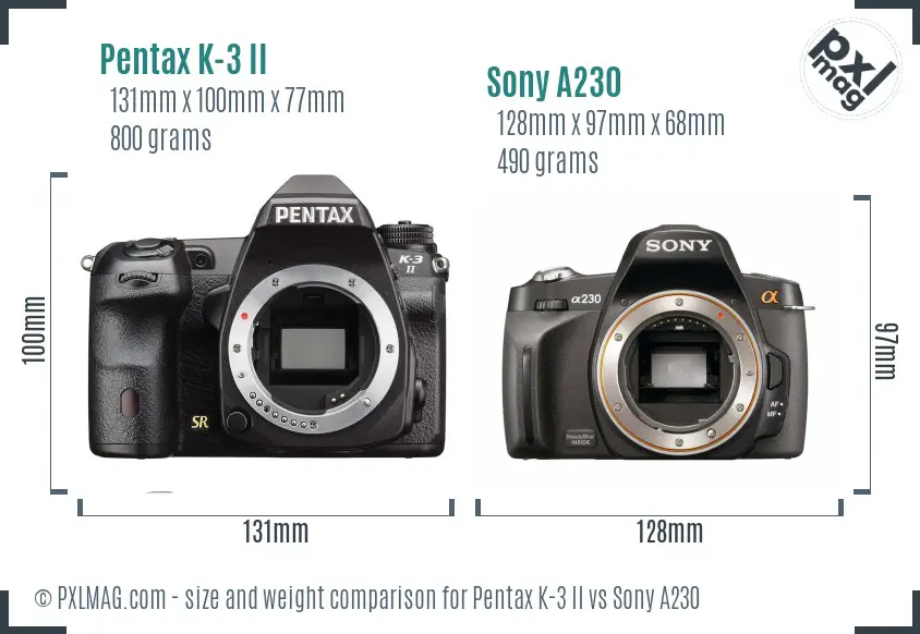 Pentax K-3 II vs Sony A230 size comparison