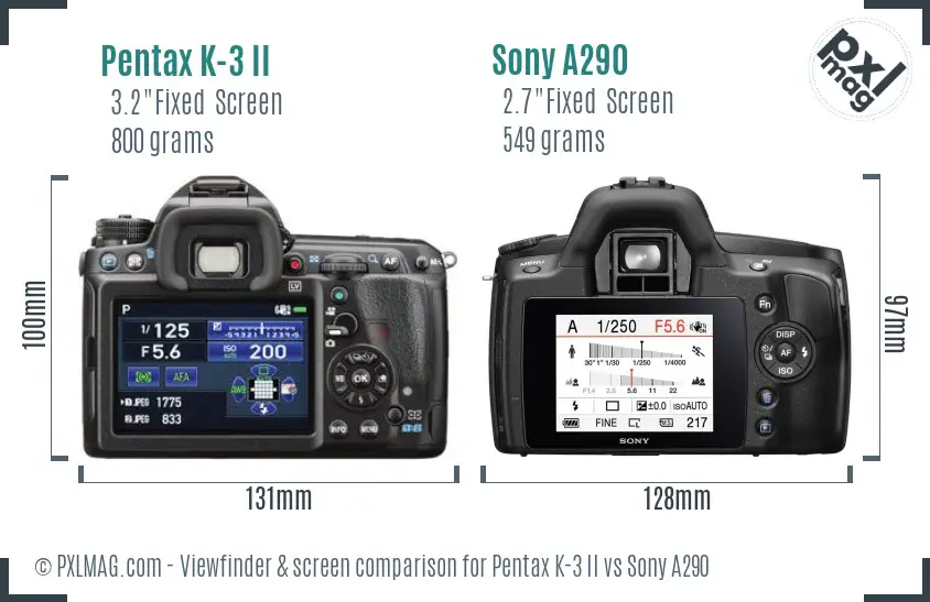 Pentax K-3 II vs Sony A290 Screen and Viewfinder comparison Pentax K-3 II vs Sony A290 Screen and Viewfinder comparison