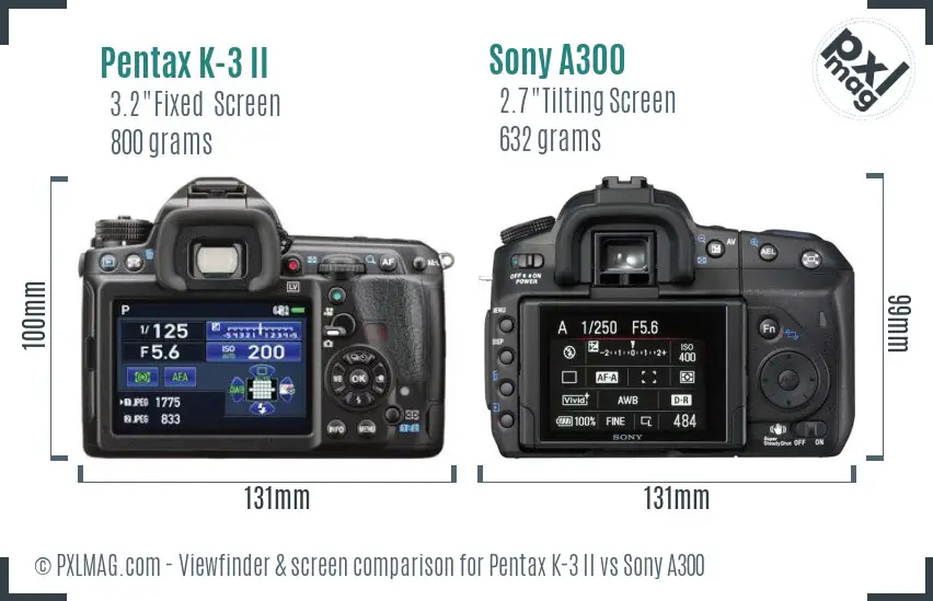 Pentax K-3 II vs Sony A300 Screen and Viewfinder comparison