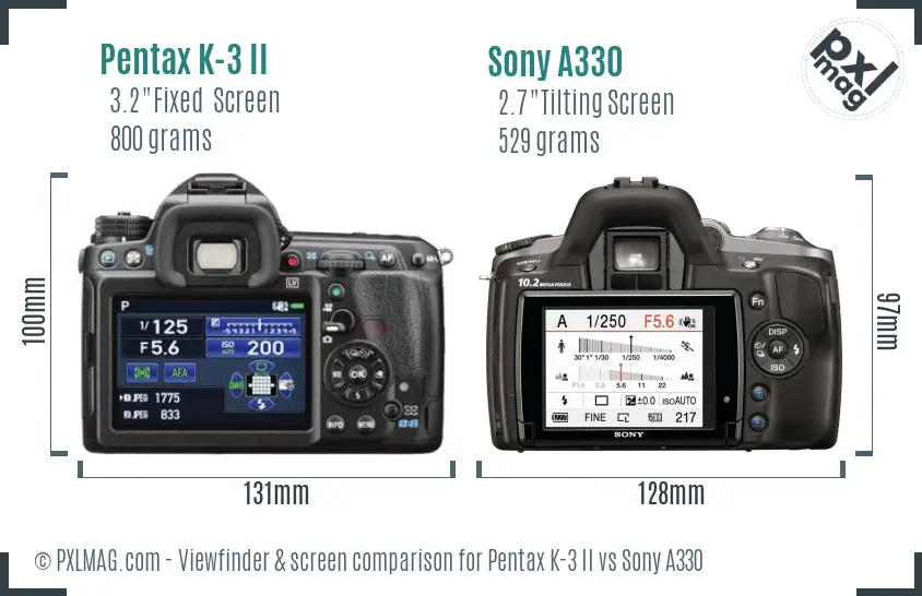 Pentax K-3 II vs Sony A330 Screen and Viewfinder comparison Pentax K-3 II vs Sony A330 Screen and Viewfinder comparison