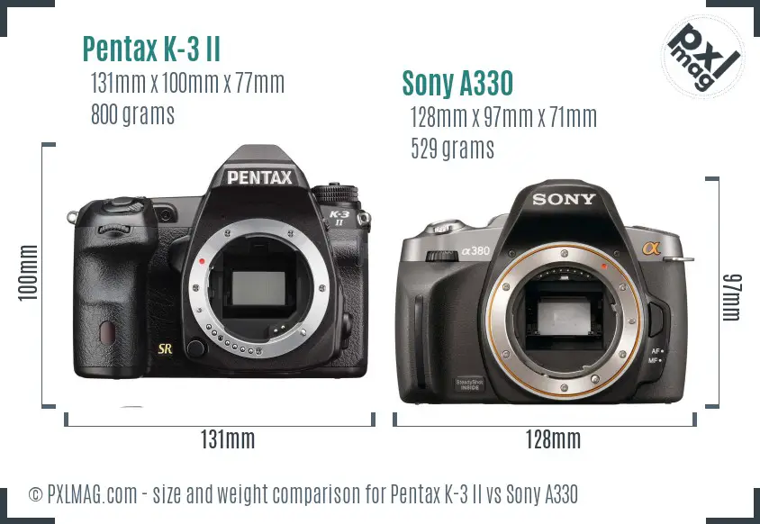 Pentax K-3 II vs Sony A330 size comparison Pentax K-3 II vs Sony A330 size comparison