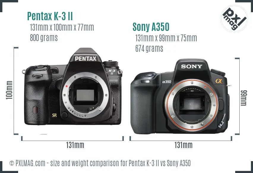Pentax K-3 II vs Sony A350 size comparison Pentax K-3 II vs Sony A350 size comparison