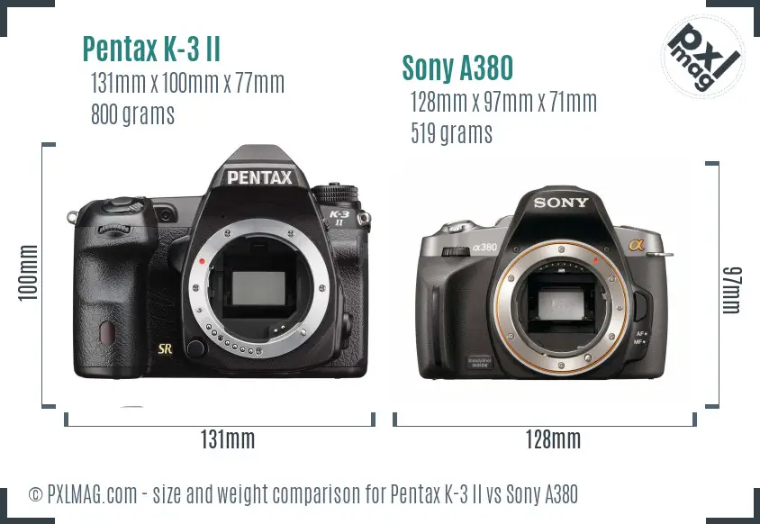 Pentax K-3 II vs Sony A380 size comparison Pentax K-3 II vs Sony A380 size comparison