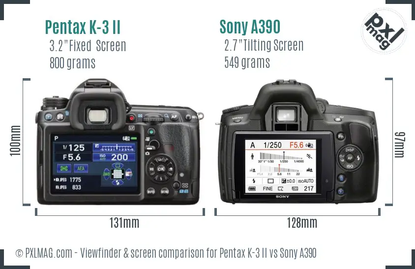 Pentax K-3 II vs Sony A390 Screen and Viewfinder comparison Pentax K-3 II vs Sony A390 Screen and Viewfinder comparison