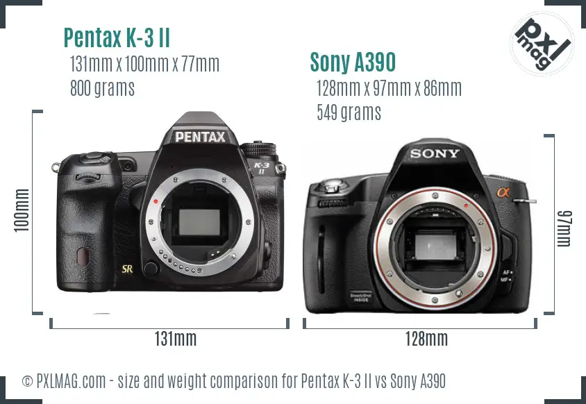 Pentax K-3 II vs Sony A390 size comparison Pentax K-3 II vs Sony A390 size comparison