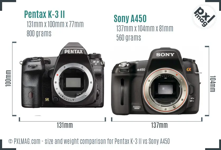 Pentax K-3 II vs Sony A450 size comparison