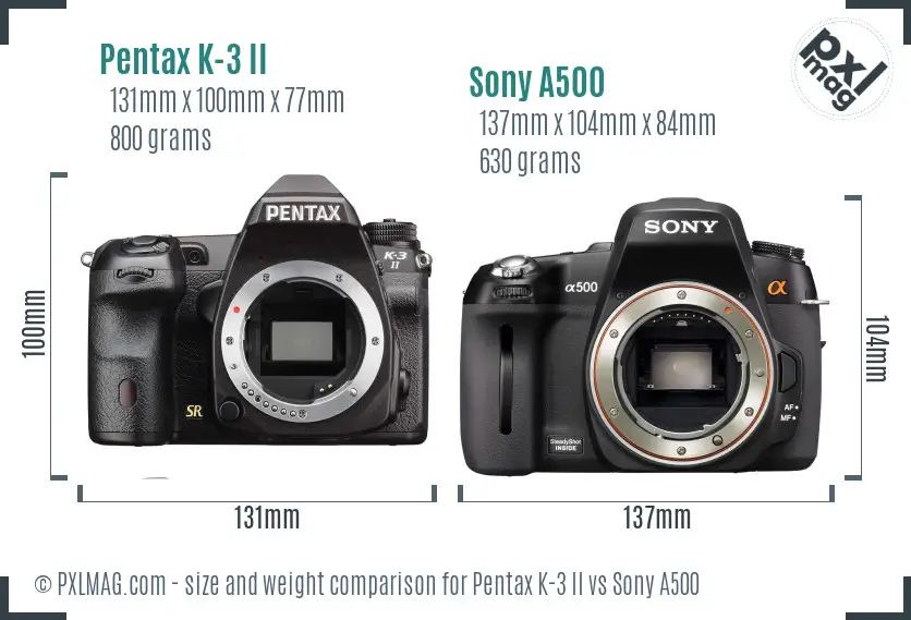 Pentax K-3 II vs Sony A500 size comparison