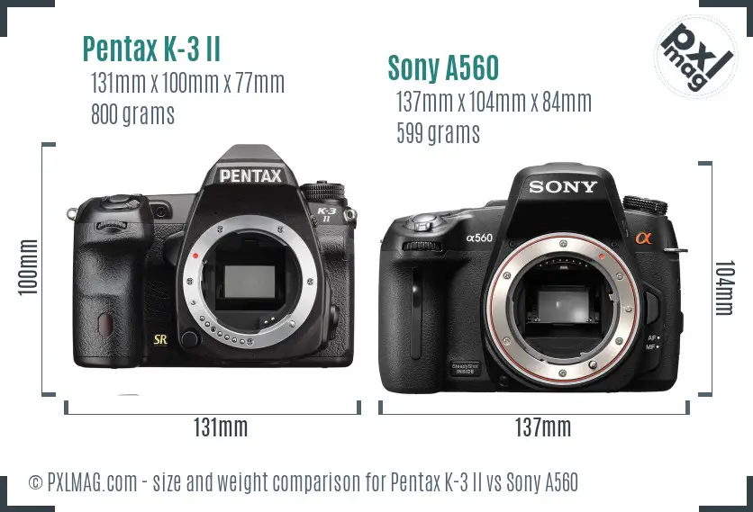 Pentax K-3 II vs Sony A560 size comparison