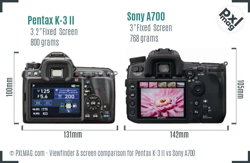 Pentax K-3 II vs Sony A700 Screen and Viewfinder comparison