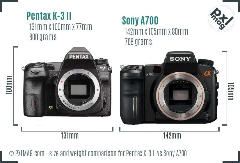 Pentax K-3 II vs Sony A700 size comparison