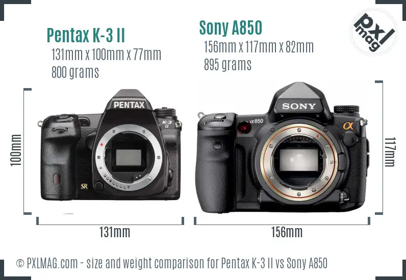 Pentax K-3 II vs Sony A850 size comparison