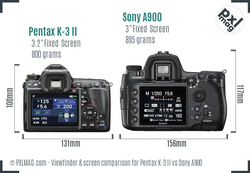 Pentax K-3 II vs Sony A900 Screen and Viewfinder comparison