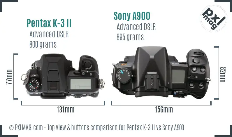 Pentax K-3 II vs Sony A900 top view buttons comparison