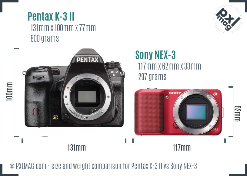 Pentax K-3 II vs Sony NEX-3 size comparison Pentax K-3 II vs Sony NEX-3 size comparison
