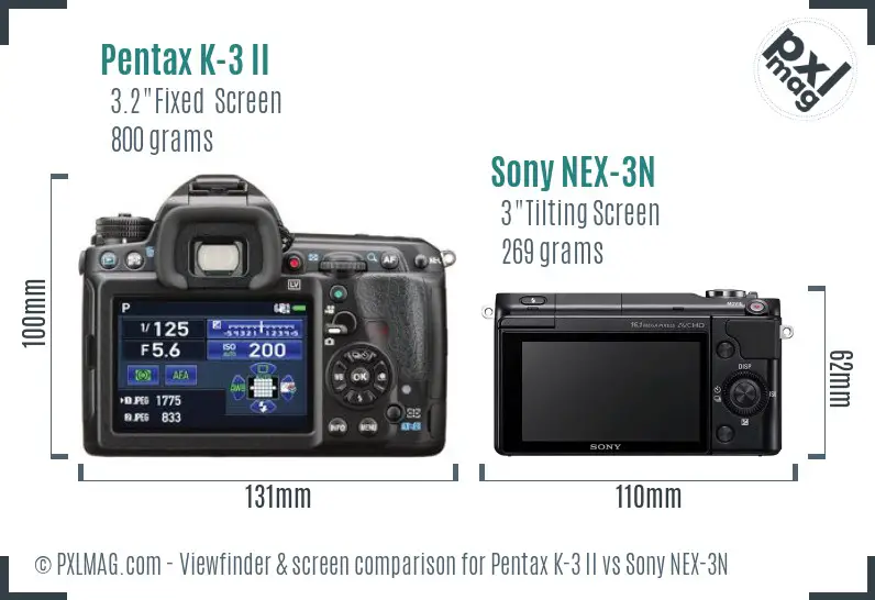 Pentax K-3 II vs Sony NEX-3N Screen and Viewfinder comparison