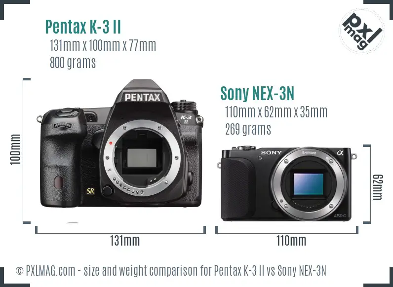 Pentax K-3 II vs Sony NEX-3N size comparison