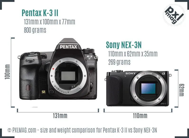 Pentax K-3 II vs Sony NEX-3N size comparison Pentax K-3 II vs Sony NEX-3N size comparison