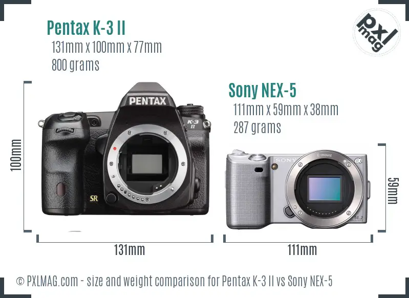 Pentax K-3 II vs Sony NEX-5 size comparison Pentax K-3 II vs Sony NEX-5 size comparison